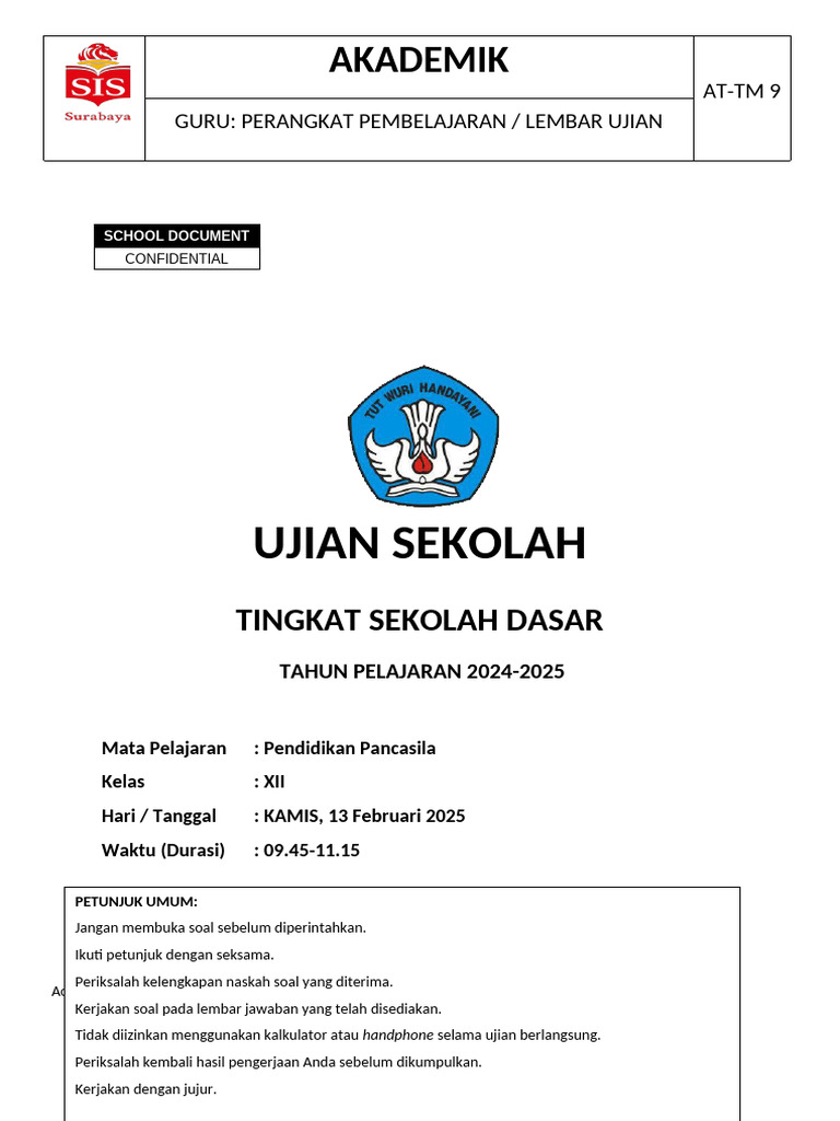 Ujian Sekolah Pendidikan Pancasila 2025 PDF
