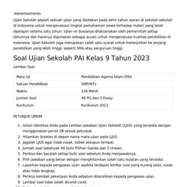 5 Fakta Mengejutkan Soal Ujian Sekolah PAI Kelas 9 yang Wajib Kamu Tahu