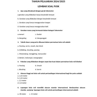 5 Soal Ujian Sekolah PJOK 2026 Paling Sering Muncul, Wajib Tahu