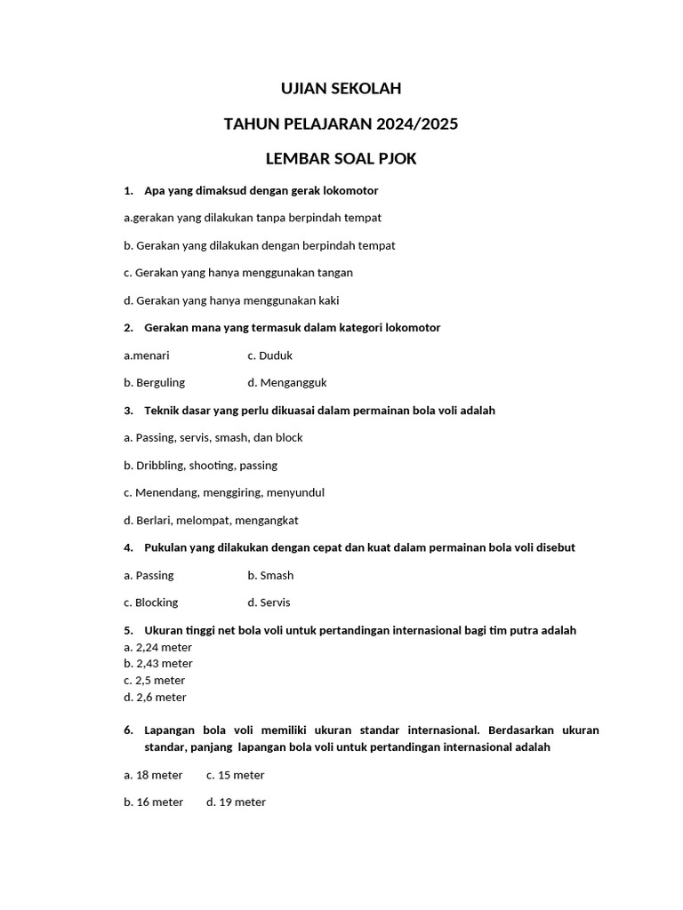 5 Soal Ujian Sekolah PJOK 2026 Paling Sering Muncul, Wajib Tahu
