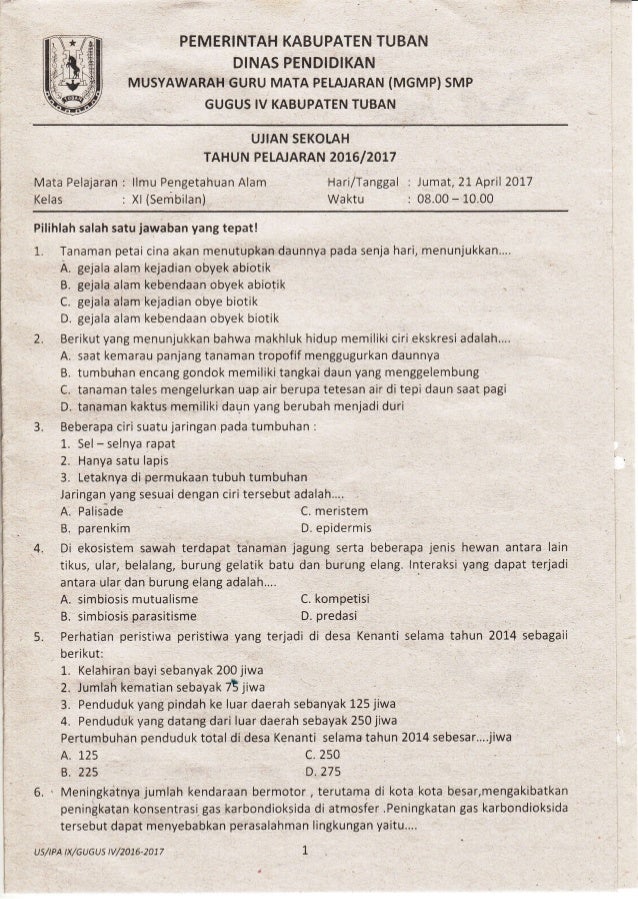 67 Soal Ujian Sekolah Ipa Smp Kelas 9 Dan Pembahasannya