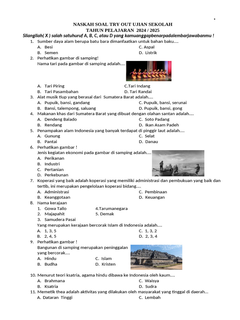 Soal Try Out Ujian Sekolah 2024 2025 PDF