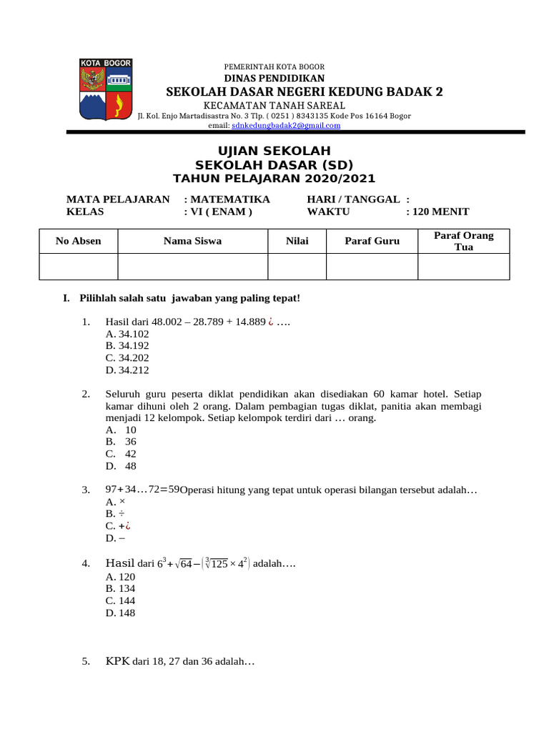 Ternyata Ada 5 Lembar Kerja Ujian Sekolah SD PDF Siap Cetak 2026, Gratis!