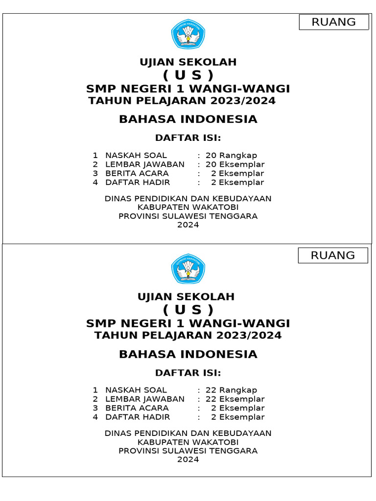 Ujian Sekolah SMP Negeri 1 Wangi-Wangi PDF