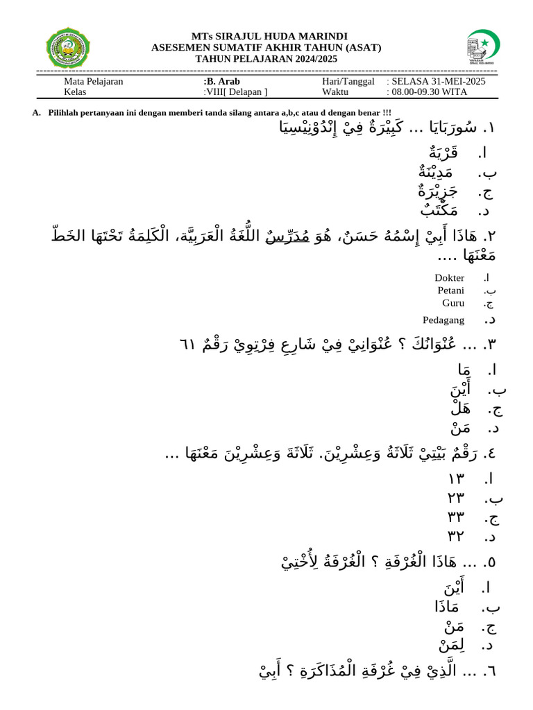 5 Rahasia Soal Bahasa Arab Kelas 7 Semester 2 dan Kunci Jawaban yang Wajib Diketahui