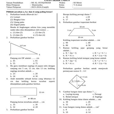 5 Soal PAT Matematika Kelas 5 Semester 2 Kurikulum 2013 dari Ruang Madrasah yang Wajib Dikuasai