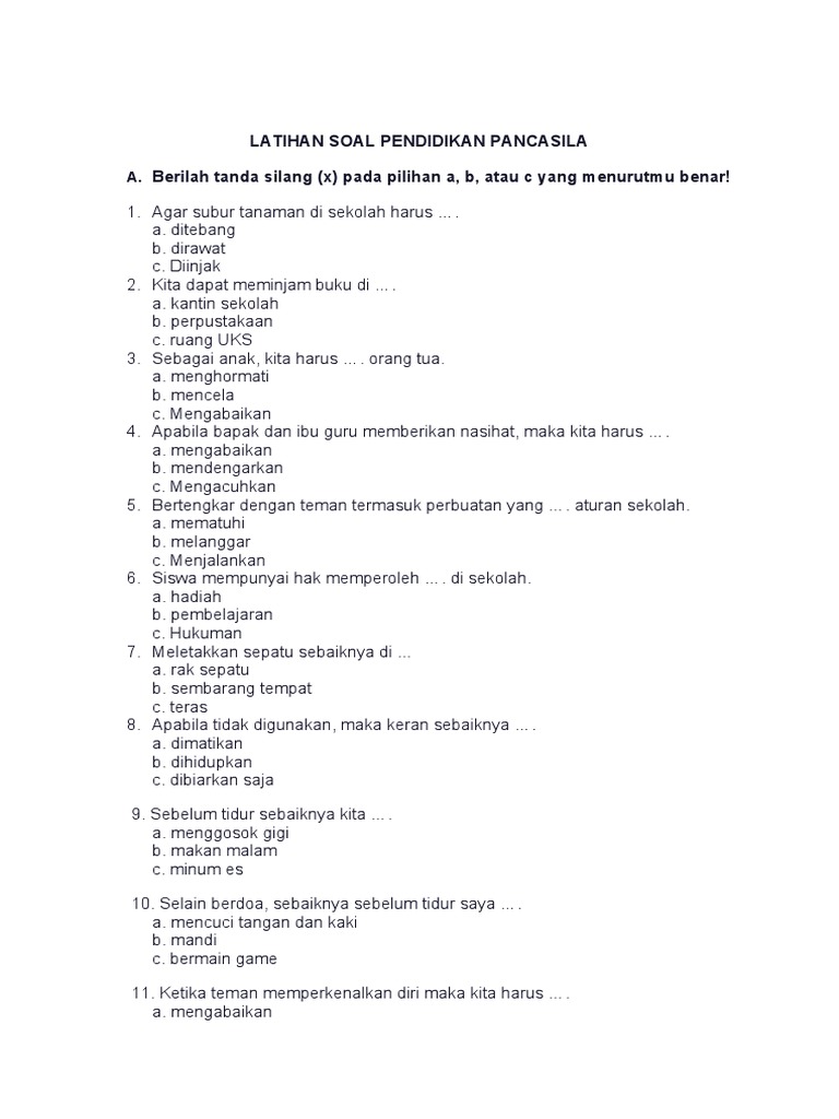 soal harga diri kelas 3