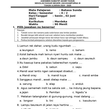 Ternyata Ini Kunci Jawaban Soal Basa Sunda Kelas 2 Semester 1 STS 2026 yang Bikin Nilai Sempurna