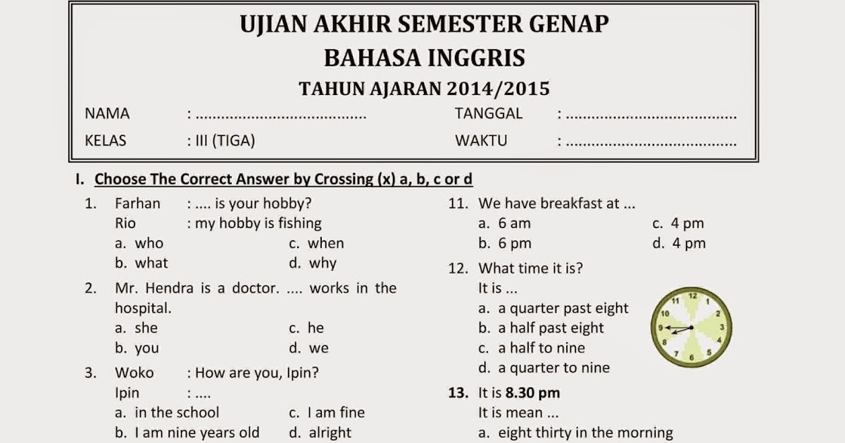 Soal Bahasa Inggris Pilihan Ganda Dalchaebi