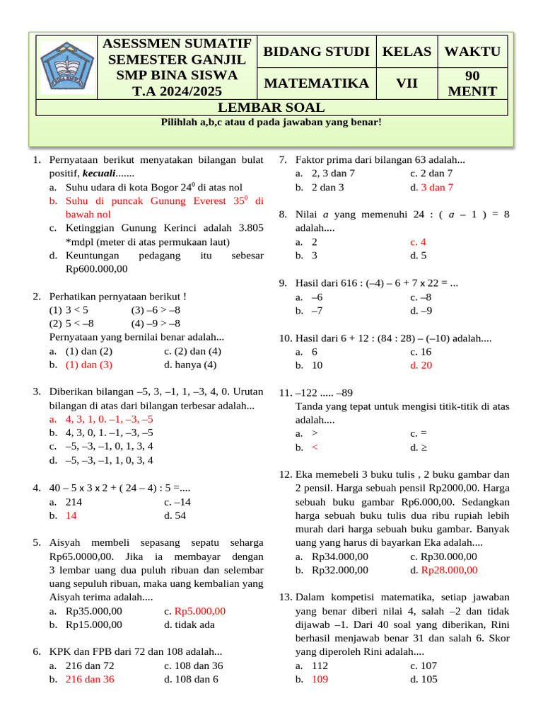 7 Cara Terbukti Kuasai contoh soal cerita matematika kelas 7 semester 1 Sekarang!