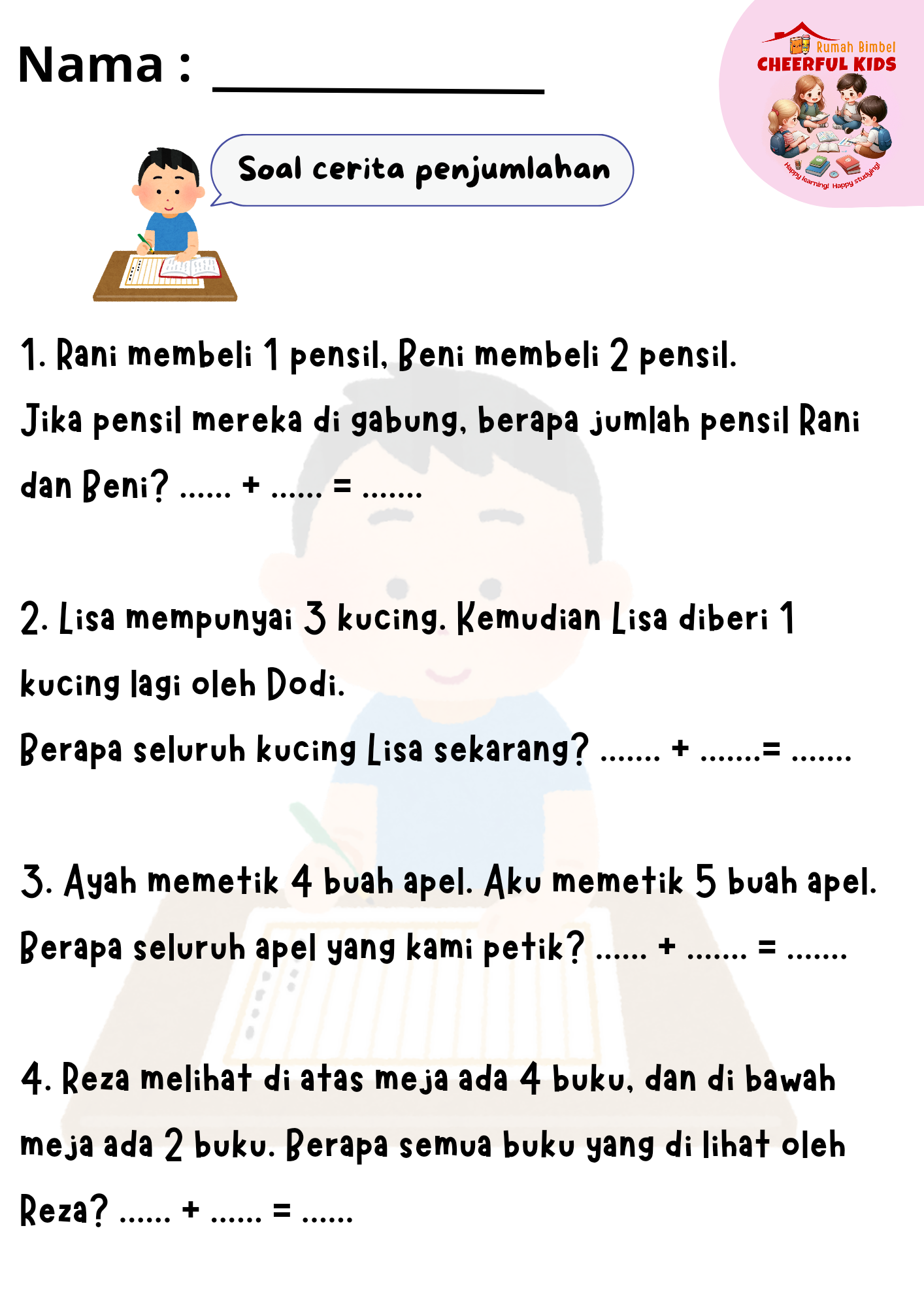 7 contoh soal cerita matematika untuk anak sd kelas 1 + 8 soal OMI 2026 dikerjakan