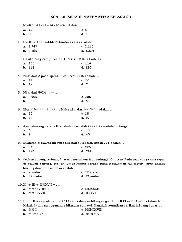 Download Soal Olimpiade Matematika SD Kelas 3 Terbaru 2026, Ini 5 Pola Soal yang Sering Muncul dan Wajib Dilatih