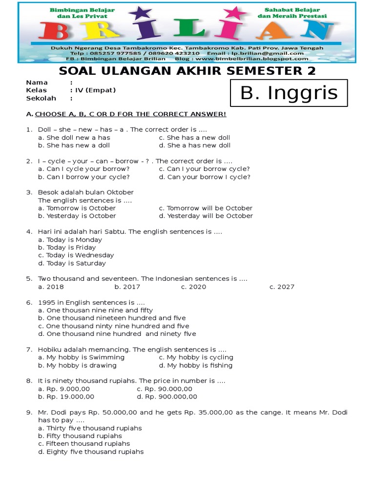Kuasai Latihan Soal Bahasa Inggris Kelas 4 Semester 2 Kurikulum 2013 dalam 5 Tips Praktis