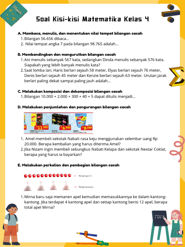 Terbukti dowload soal matematika kelas 4 beserta kisi-kisi dan kunci jawabannya Sekarang