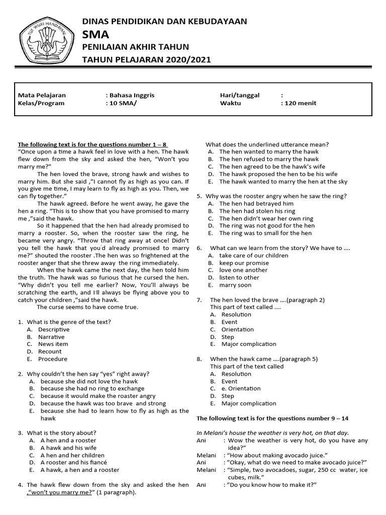 Soal PAT Kelas 10 SMA - Bahasa Inggris PDF Satellite