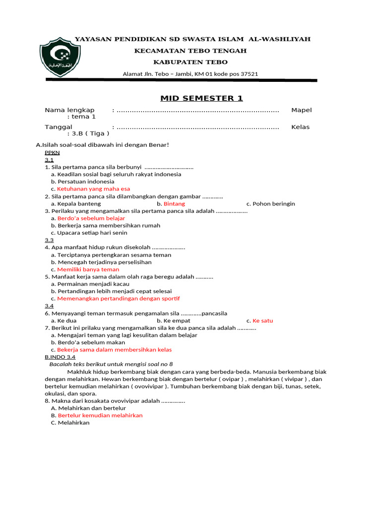 download soal mid semester 1 kelas 3 sd