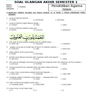 download soal pai kelas 3 semester 1