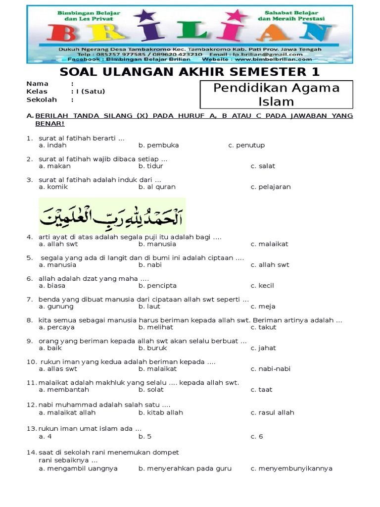 download soal pai kelas 3 semester 1