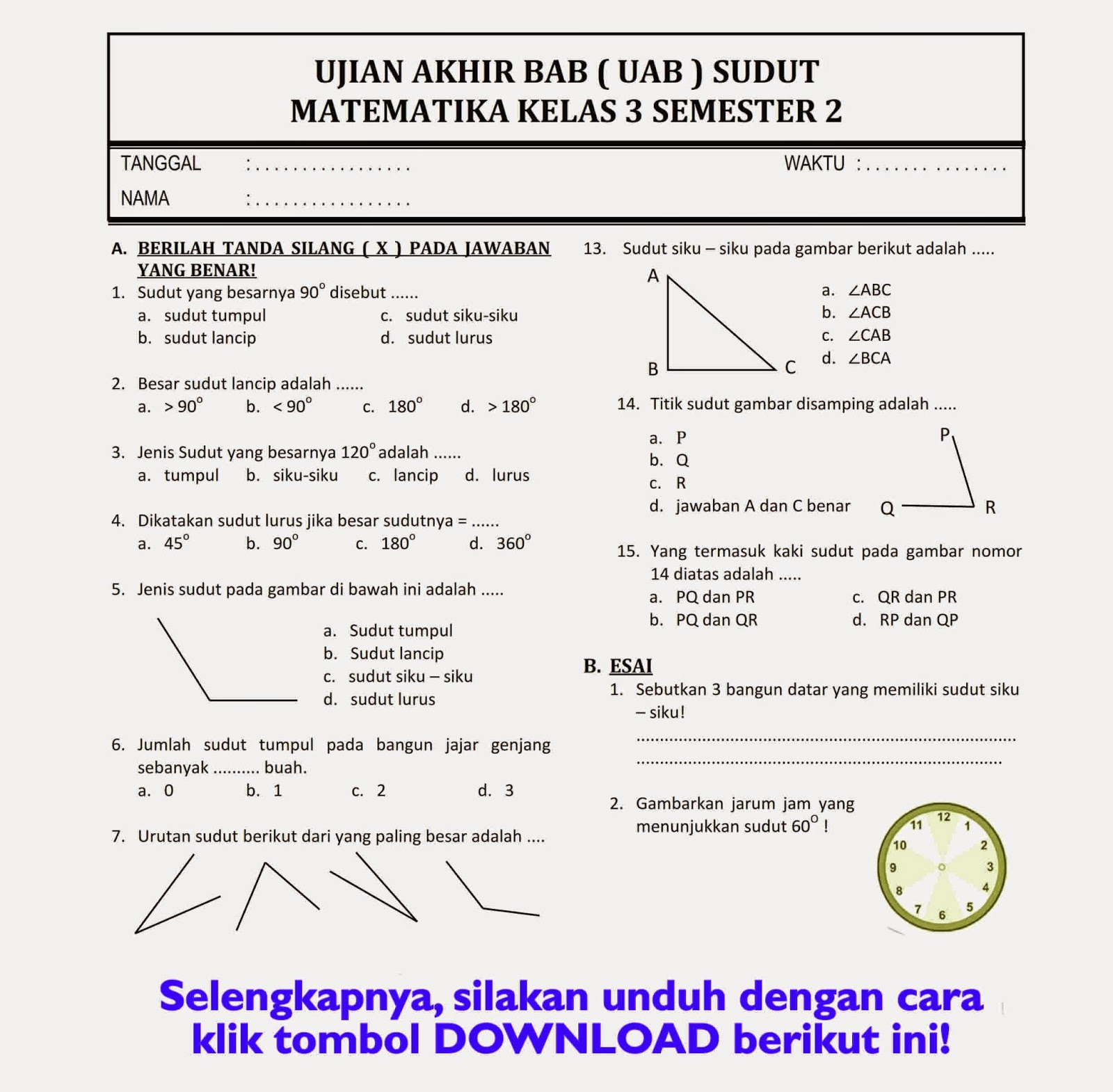 Download Soal MTK Kelas 3 Semester 2 2026: 7 Kumpulan Soal Terbaru yang Wajib Dipakai Buat Latihan Anak