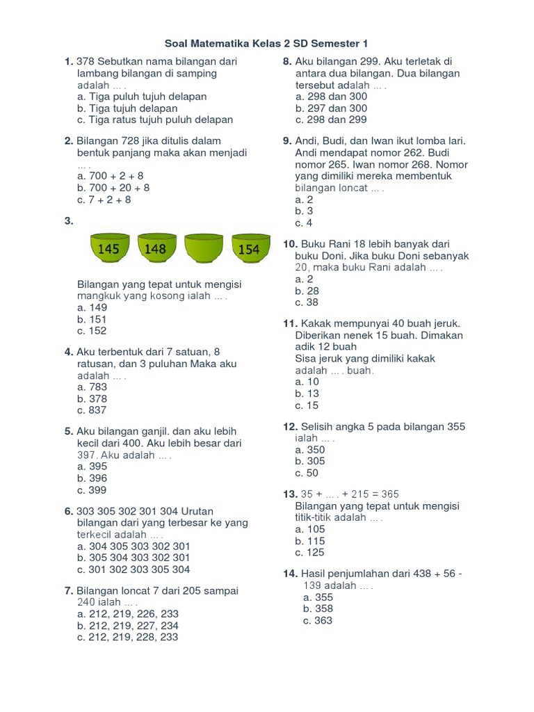 Terbukti! 5 contoh soal cerital matematika kelas 2 semester 1 yang Bikin Anak Paham