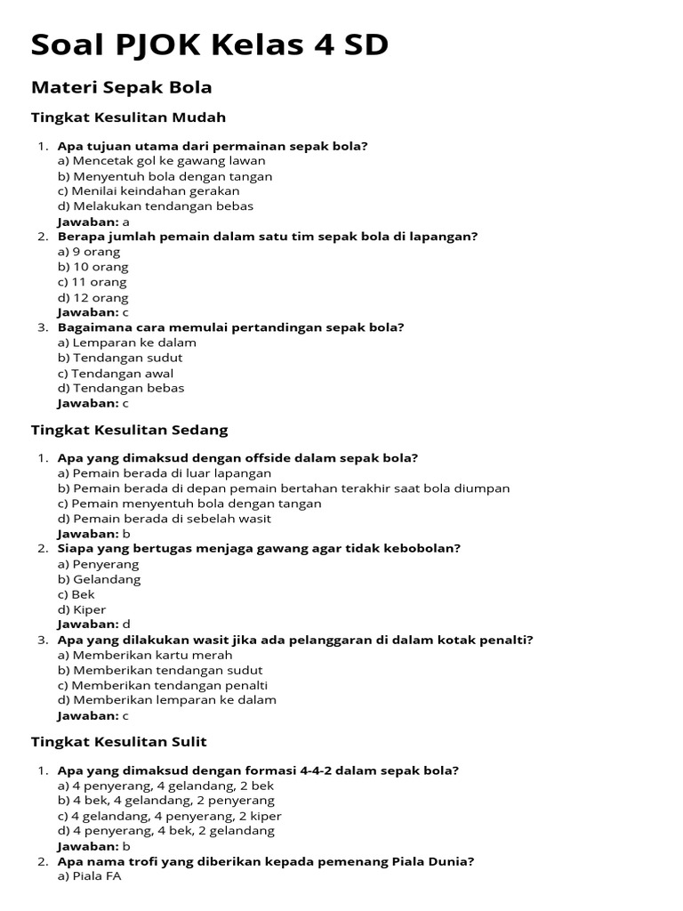 Rahasia Skor Sempurna Kerjakan Soal PJOK Kelas 4 SD Bab 1 Ternyata Sangat Mudah