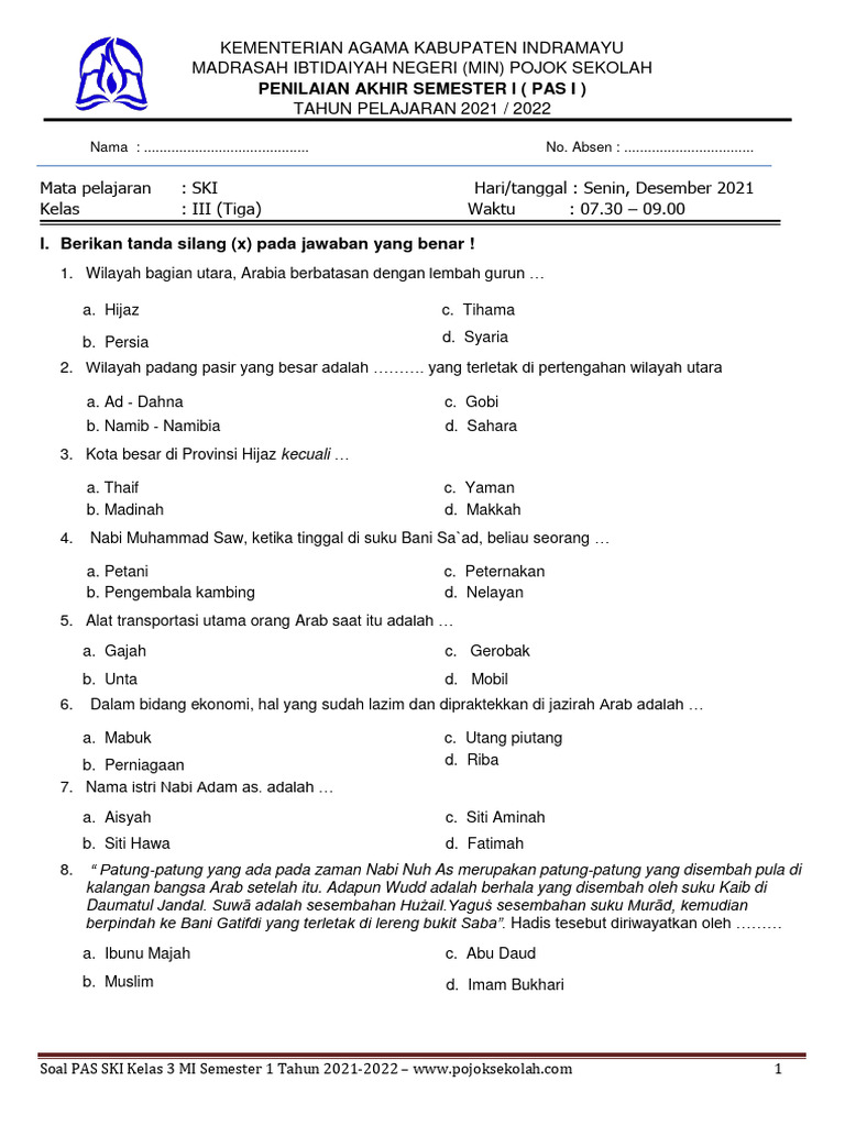 Rahasia Skor Sempurna dengan Latihan Soal SKI MTS Kelas 3 Semester 2 K13 Terbaru