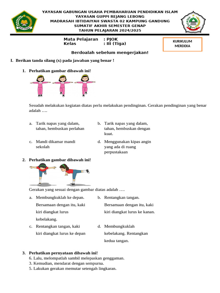Ternyata Ini Bocoran Soal PJOK Kelas 3 Tema 3 Subtema 4 Agar Nilai Siswa Melonjak Tinggi