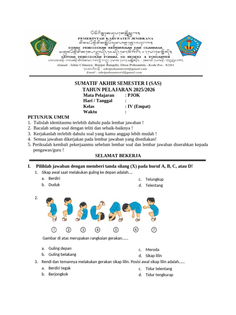 Wajib Tahu Bocoran Soal PJOK Kelas 4 Ibtidayyah Semester 1 dan Jawabannya Agar Nilai A Wajib Tahu Bocoran Soal PJOK Kelas 4 Ibtidayyah Semester 1 dan Jawabannya Agar Nilai A