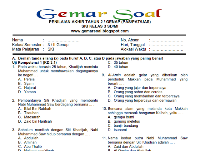 Wajib Tahu Bocoran Soal SKI Kelas 3 SD Semester 2 dan Kunci Jawaban Terbaru 2026