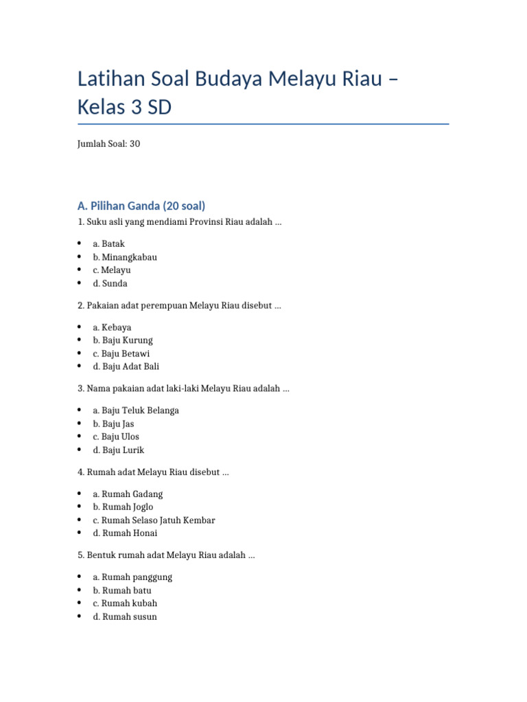 Wajib Tahu Bocoran Soal Semester Ganjil Kelas 3 Pelajaran Budaya Melayu Riau Terbaru