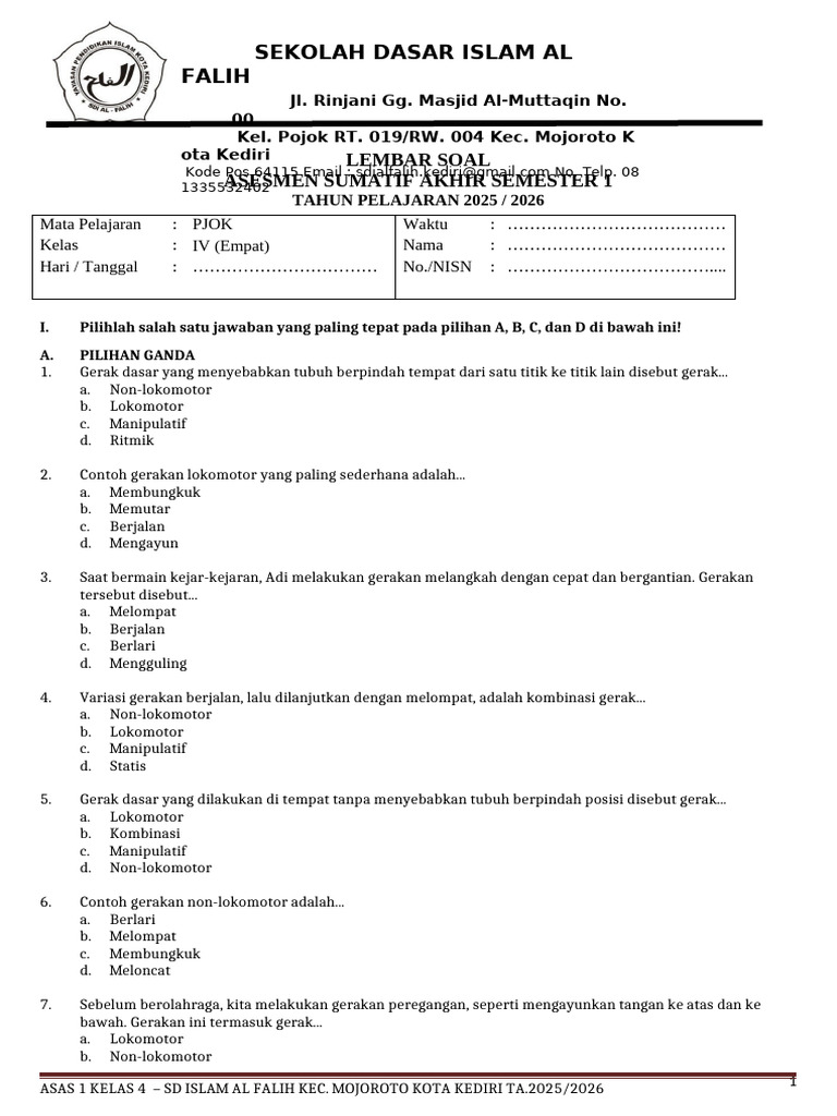 Wajib Tahu Bocoran soal pjok kelas 4 mid semester 1 kurikulum 2013 Terbaru