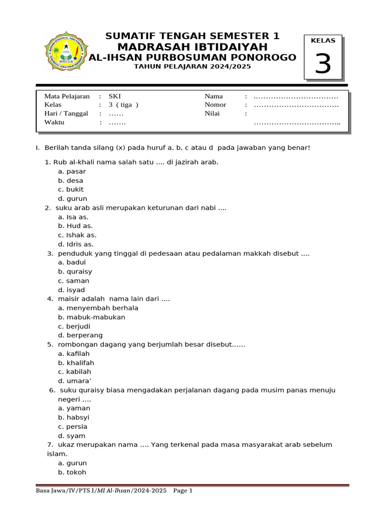 Wajib Tahu Bocoran soal ski mts kelas 3 semester 1 Agar Nilai Ujian Langsung Maksimal Wajib Tahu Bocoran soal ski mts kelas 3 semester 1 Agar Nilai Ujian Langsung Maksimal