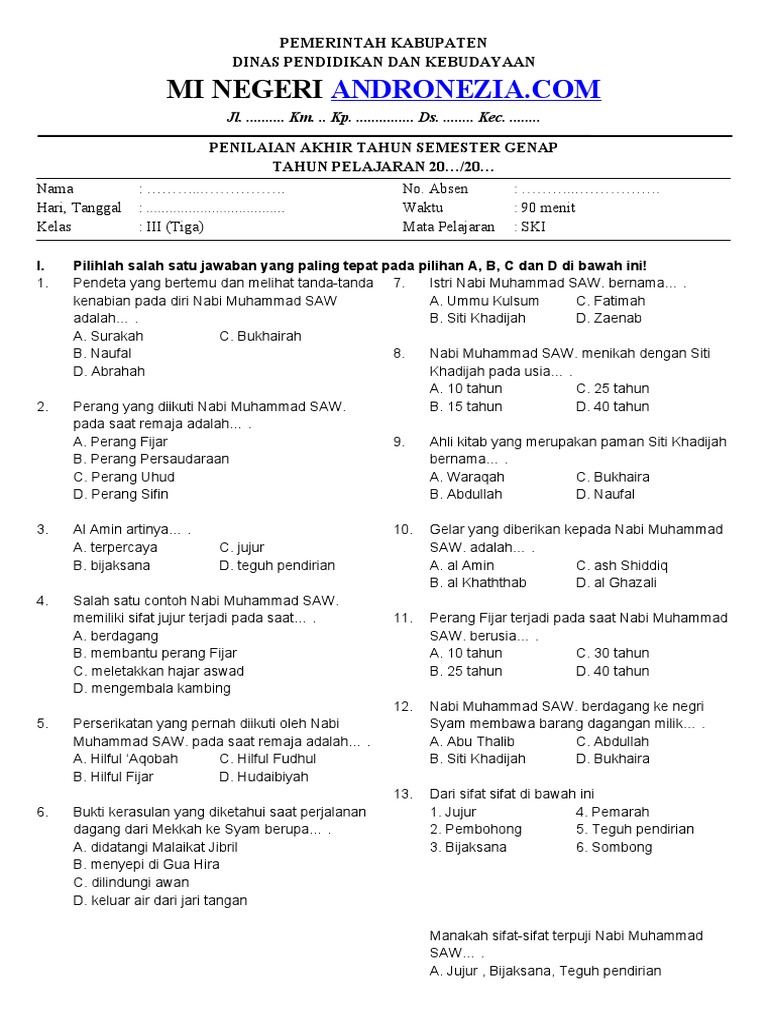 Wajib Tahu Kunci Jawaban Soal SKI Kelas 3 Semester 2 Kurikulum 2013 Agar Nilai Sempurna